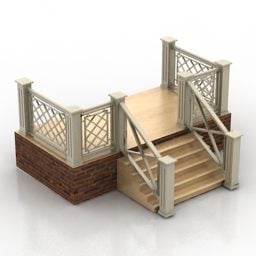 درج الشرفة الخشبي نموذج ثلاثي الأبعاد