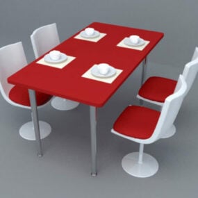 Bộ bàn ăn hiện đại đỏ trắng mẫu 3d