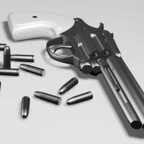 Military Revolver With Bullets 3d model