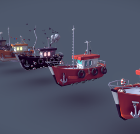 Lowpoly Fish Ship Collection 3d-modell