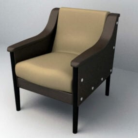 Hoog gedetailleerd lederen houten fauteuil 3D-model