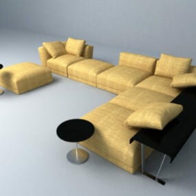 โซฟาโต๊ะผ้าสีเหลืองแบบ 3 มิติ