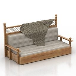 أريكة خشبية جلد رمادي نموذج ثلاثي الأبعاد