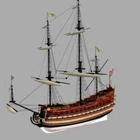 古代スペインのガレオン軍艦 3D モデル