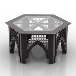 שולחן עץ זכוכית מרוקאי דגם תלת מימד