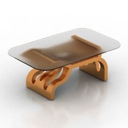 Glass Coffee Table Wood Legs 3d model
