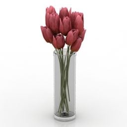 Glass Vase Red Tulips 3d model