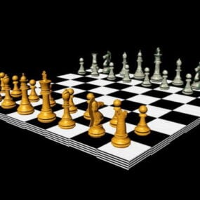 סט שחמט עץ שחור לבן דגם תלת מימד