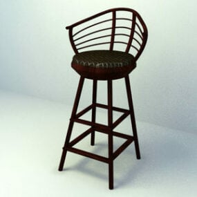 3d модель чорного барного крісла з дерев'яним каркасом