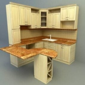 木製コンセプトの小さなキッチン3Dモデル