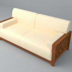 Wooden Cream Sofa Furniture 3d model