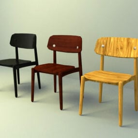 Wooden Dining Chairs Set 3d model