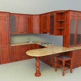 लकड़ी की रसोई डिजाइन 3डी मॉडल