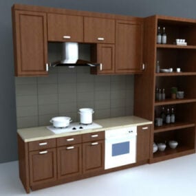 लकड़ी का आधुनिक रसोई सेट 3डी मॉडल