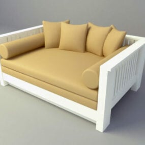 3D-Modell mit weißer Sofapolsterung aus Holz