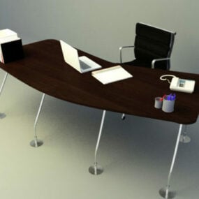Mesa de trabajo curva con silla modelo 3d