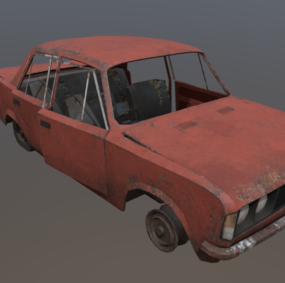 Wrecked Fiat Red Car 3d model