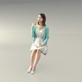 3д модель сидящего персонажа девушки