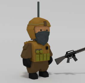 Lowpoly Kreslený voják Rigged 3D model