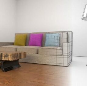 Sala de estar com sofá modelo 3d