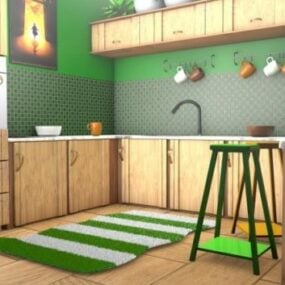 Wooden Style Kitchen 3d model