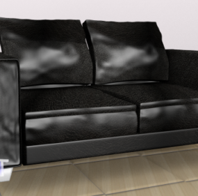 Black Leather 2 Seats Sofa 3d model