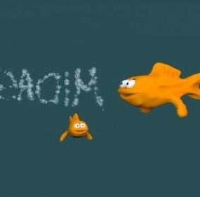 Yellow Fish Cartoon Character 3d model