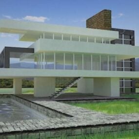현대 유리 주택 건물 3d 모델