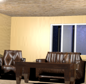 Living Room With Leather Sofa 3d model