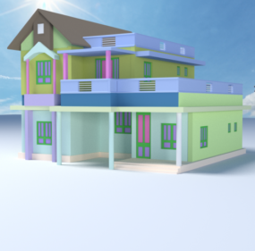 Modelo 3d de casa colorida fofa