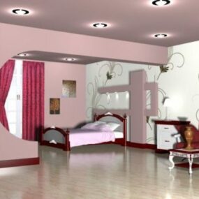 مدل سه بعدی اتاق خواب صورتی رنگ