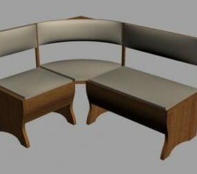 Sofa Corner Wooden Curved Legs 3d model