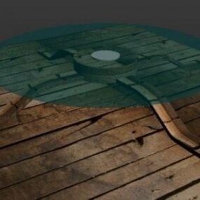 Glass Round Table Wood Legs 3d model