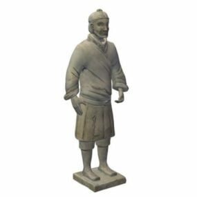 Modelo 3D da estátua do guerreiro chinês vintage
