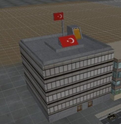 Edificio del quartier generale di Turkiye con la bandiera