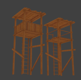 Model 3D budynku drewnianych wież