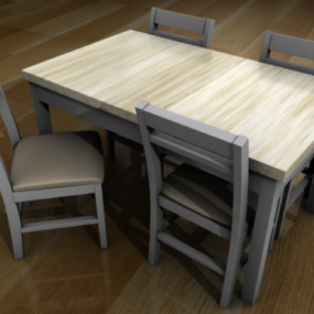 4 Wood Chairs Dining Set 3d model