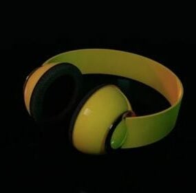 Model 3D słuchawek w kolorze żółtym