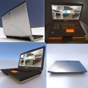 Old Laptop With Sticker 3d model