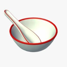 Asian Soup Bowl With Spoon 3d model