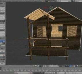 3D-Modell eines verlassenen Holzbauernhauses