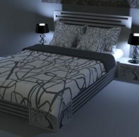 3D model vnitřního prostoru s manželskou postelí