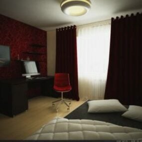 カーテン付きの寝室3Dモデル