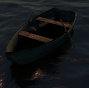 3д модель деревянной лодки в океане