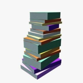 Półka na książki ze stosem książek Model 3D