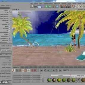 Modello 3d della scena del paesaggio della spiaggia
