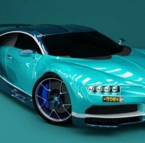 สีฟ้า Bugatti Chiron รถ 2017 โมเดล 3 มิติ