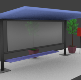 Lowpoly 公交车站3d模型