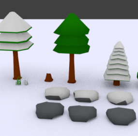 Kreslený 3D model kolekce lesních stromů