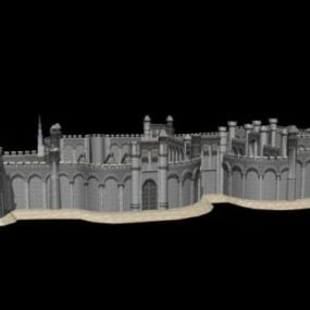 Abad Pertengahan Castle Model 3d Fasad Batu Bangunan